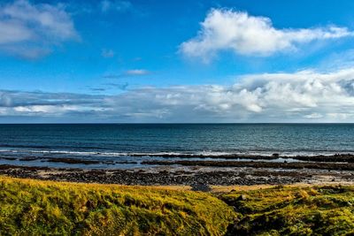 Scenic view of sea against cloudy sky