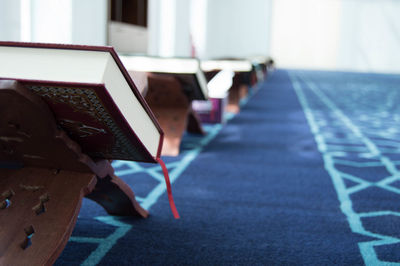 Close-up of bibles in row