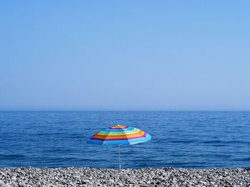 Scenic view of sea against clear blue sky