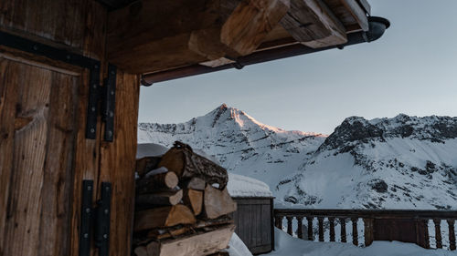 Panoramic view of snowcapped mountains against sky