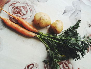 High angle view of vegetables on table