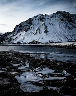 Scenic view of snowcapped mountains against sky