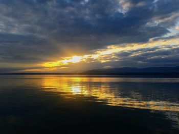 Scenic view of lake against sky during sunset
