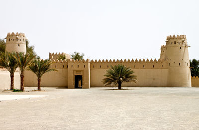 Exterior of historic building against clear sky