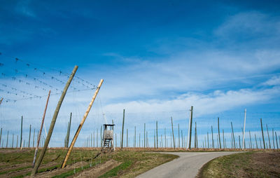 Road by sea against blue sky