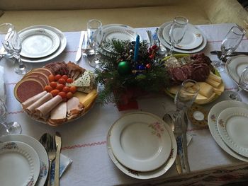 High angle view of food on table