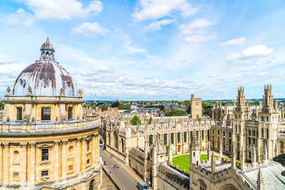 Panoramic view of buildings in city against sky