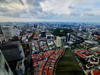 High angle view of cityscape against sky