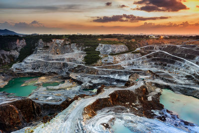 Aerial view of landscape during sunset