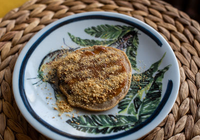 High angle view of breakfast in bowl on table