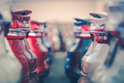 Close-up of cars parked in basement