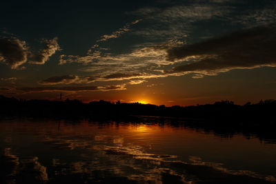 Scenic view of lake against sky during sunset