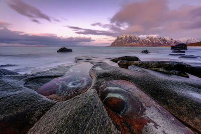 Scenic view of sea against sky during sunset