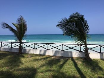 Scenic view of sea against clear sky