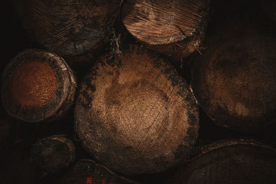 Full frame shot of logs in forest