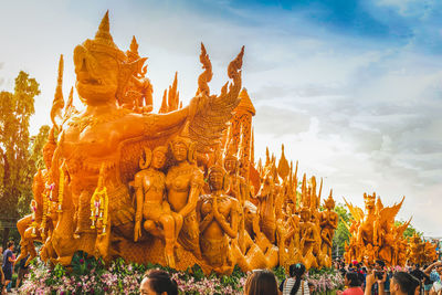 Group of people in temple against building