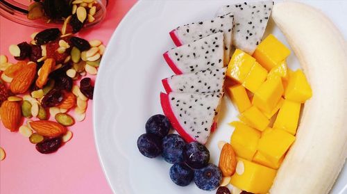 High angle view of breakfast on table