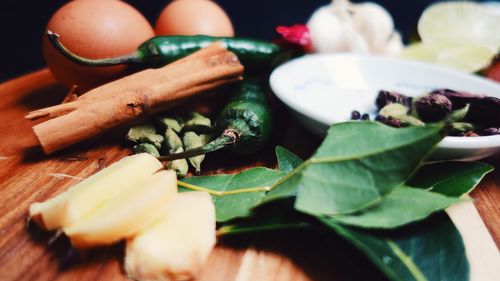 Close-up view of vegetables on table