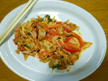 High angle view of salad in plate on table