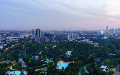 High angle view of cityscape against sky