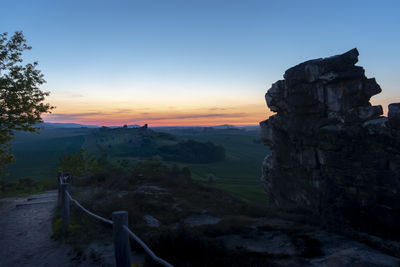 Scenic view of landscape against sky during sunset