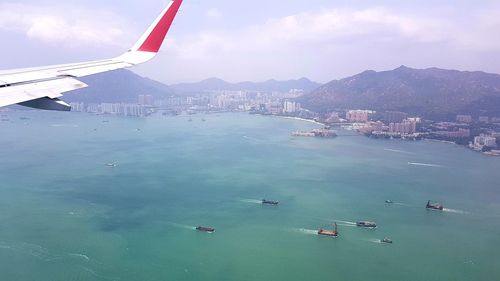 High angle view of boats in bay