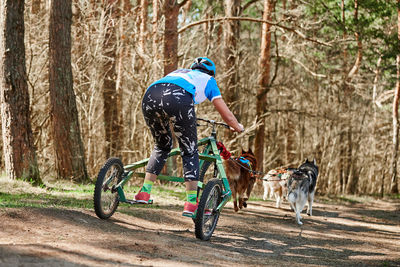 Man riding bicycle on road