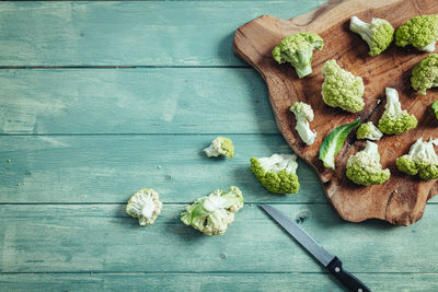 High angle view of chopped mushrooms on table