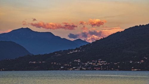 Scenic view of mountains at sunset