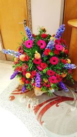 High angle view of flower bouquet on table