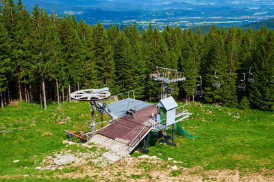 Mountains with open cable cars lift, karpacz, poland