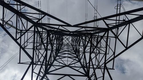 Low angle view of electricity pylon against sky