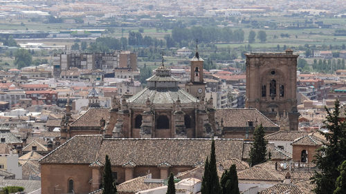 High angle view of buildings in city