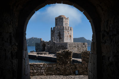 Bourtzi of methoni castle, view of old ruins