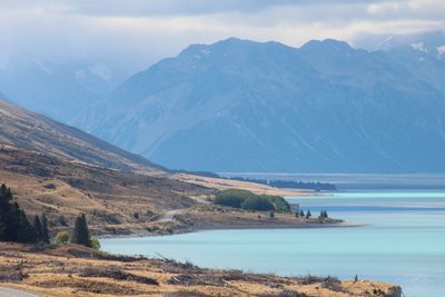 Scenic view of sea and mountains