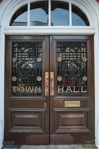 Closed door of building