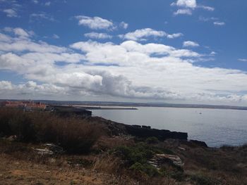 Scenic view of sea against cloudy sky