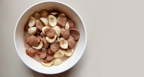 High angle view of breakfast in bowl on table