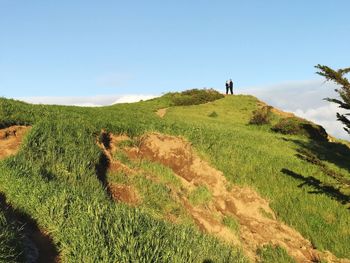 Scenic view of green landscape against clear sky