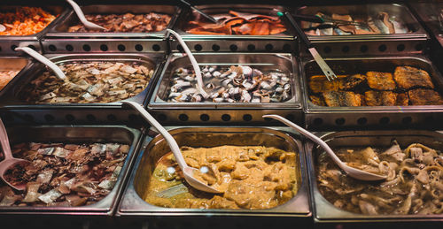 High angle view of food for sale at market stall