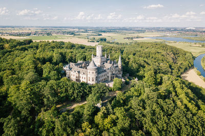 High angle view of marienburg castle amidst trees 