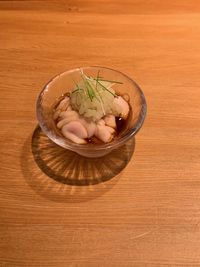 High angle view of ice cream in bowl on table