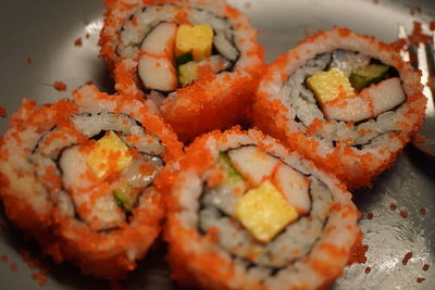 Close-up of sushi served in plate