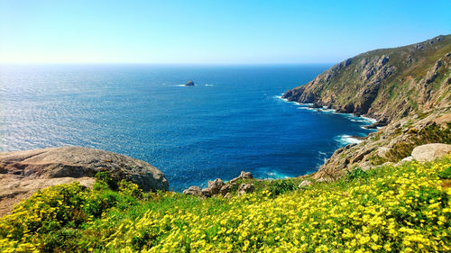 Cape finisterre, galicia, spain, landscape and ocean view. travel and tourism in spain.