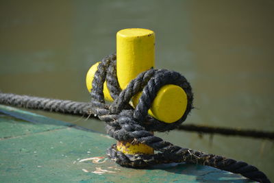 Close-up of rope on cleat