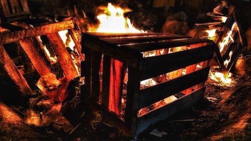 Close-up of bonfire at night