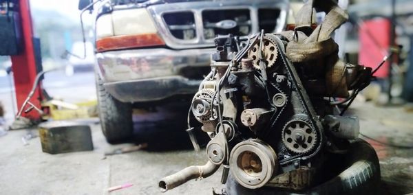 Close-up of old abandoned car