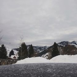 Snow covered landscape against sky