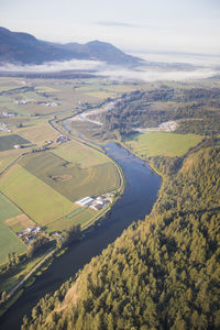 High angle view of agricultural field against sky