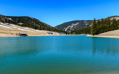 Scenic view of swimming pool against clear blue sky